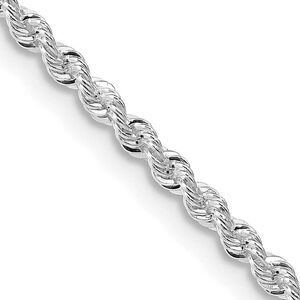 2.25mm Rhodium Plated Sterling Silver Solid Rope Chain Necklace, 26 In